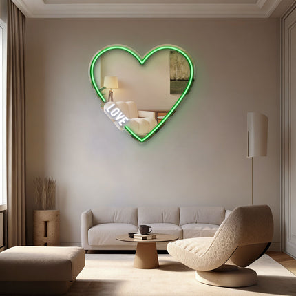 Green Mirror Heart LOVE Neon Sign