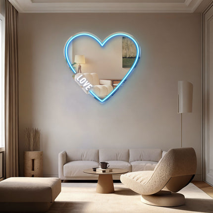 Ice Blue Mirror Heart LOVE Neon Sign