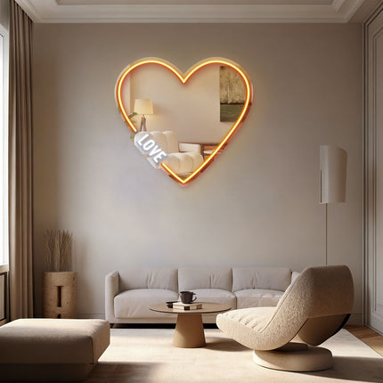 Orange Mirror Heart LOVE Neon Sign