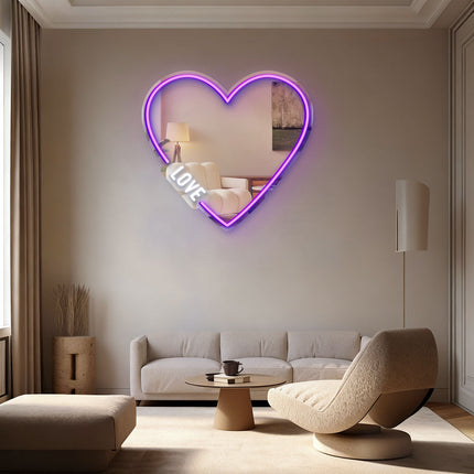Purple Mirror Heart LOVE Neon Sign
