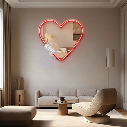 Red Mirror Heart LOVE Neon Sign