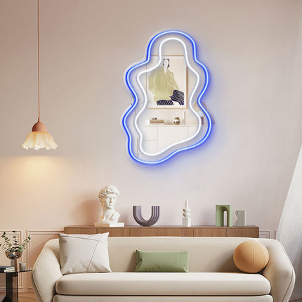 Blue Mirror Irregular Wavy Double Frame Neon Sign