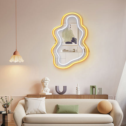 Golden Yellow Mirror Irregular Wavy Double Frame Neon Sign