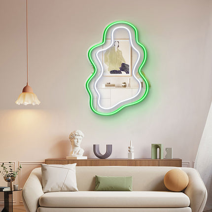 Green Mirror Irregular Wavy Double Frame Neon Sign