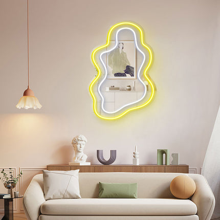 Lemon Yellow Mirror Irregular Wavy Double Frame Neon Sign