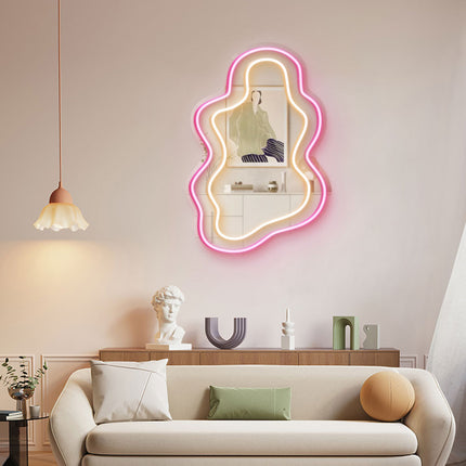 Light Pink Mirror Irregular Wavy Double Frame Neon Sign