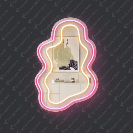 Light Pink Mirror Irregular Wavy Double Frame Neon Sign