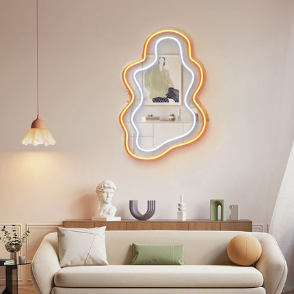 Orange Mirror Irregular Wavy Double Frame Neon Sign