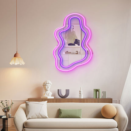 Pink Mirror Irregular Wavy Double Frame Neon Sign