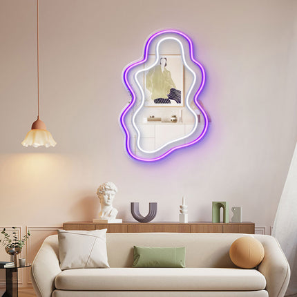 Purple Mirror Irregular Wavy Double Frame Neon Sign