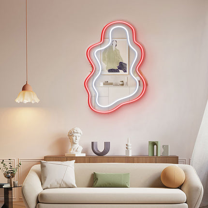 Red Mirror Irregular Wavy Double Frame Neon Sign