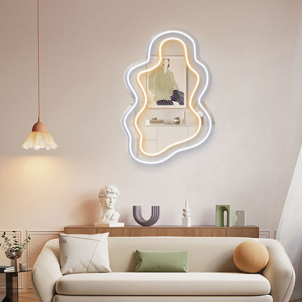 White Mirror Irregular Wavy Double Frame Neon Sign