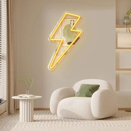 Golden Yellow Mirror Lightning Flash Neon Sign