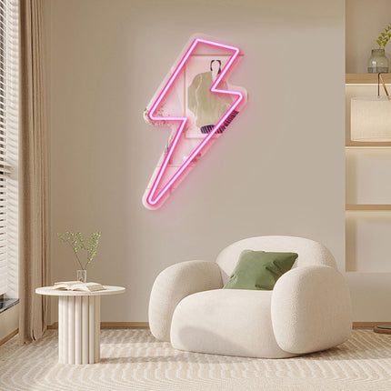 Light Pink Mirror Lightning Flash Neon Sign