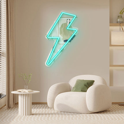 Mint Green Mirror Lightning Flash Neon Sign