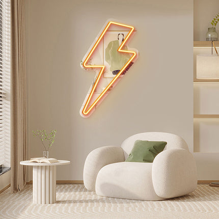 Orange Mirror Lightning Flash Neon Sign