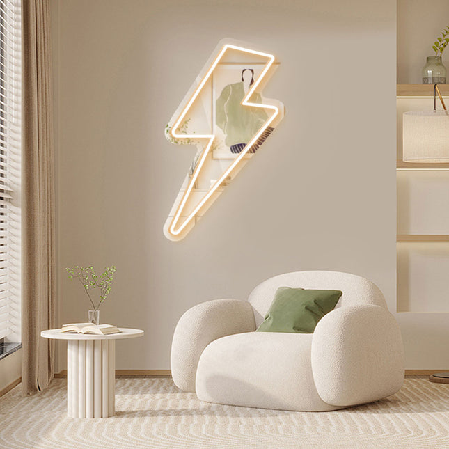 Warm White Mirror Lightning Flash Neon Sign