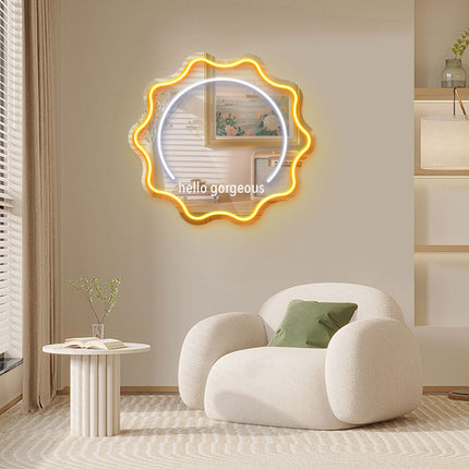 Golden Yellow Mirror Scalloped Hello Gorgeous Neon Sign