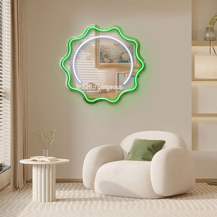 Green Mirror Scalloped Hello Gorgeous Neon Sign