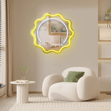 Lemon Yellow Mirror Scalloped Hello Gorgeous Neon Sign