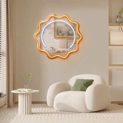 Orange Mirror Scalloped Hello Gorgeous Neon Sign
