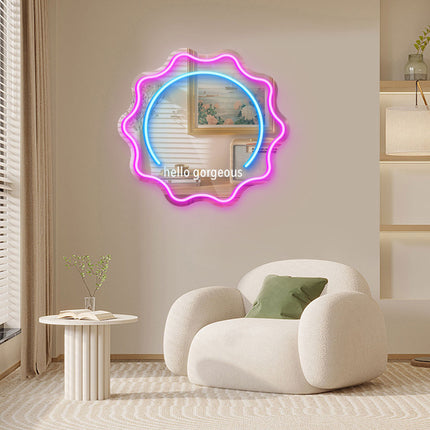 Pink Mirror Scalloped Hello Gorgeous Neon Sign