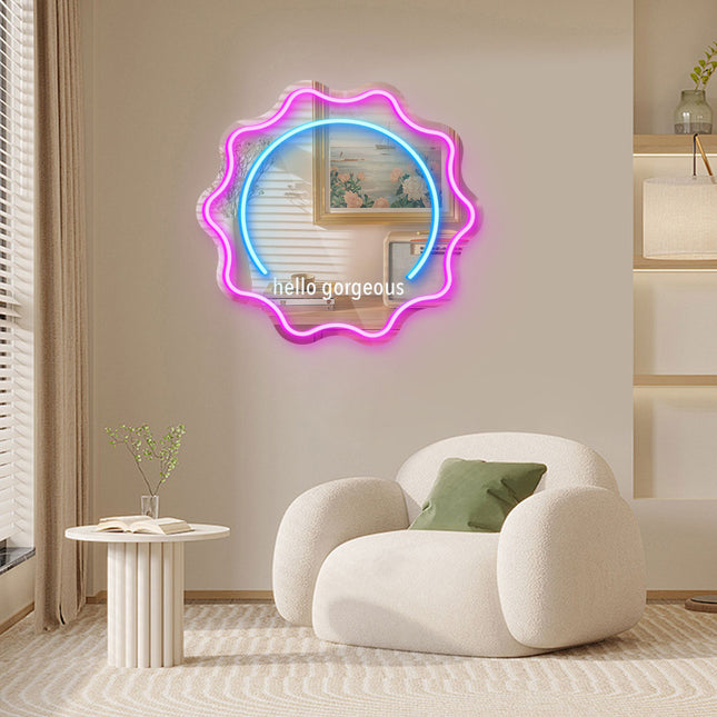 Pink Mirror Scalloped Hello Gorgeous Neon Sign