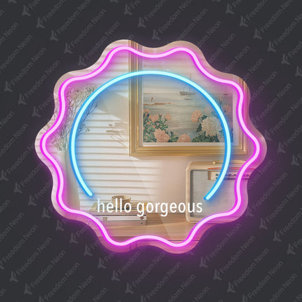 Pink Mirror Scalloped Hello Gorgeous Neon Sign