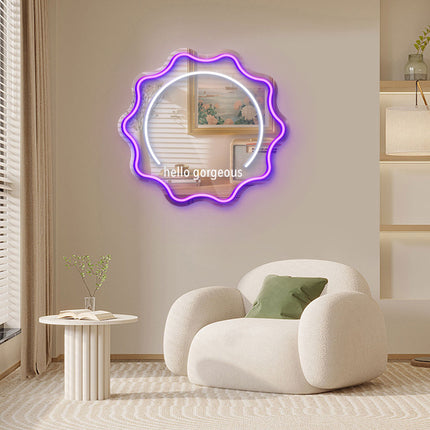 Purple Mirror Scalloped Hello Gorgeous Neon Sign