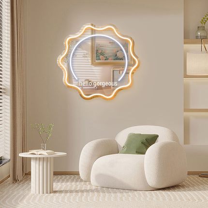Warm White Mirror Scalloped Hello Gorgeous Neon Sign