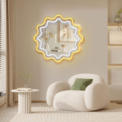 Golden Yellow Mirror Scalloped Wavy Double Frame Neon Sign