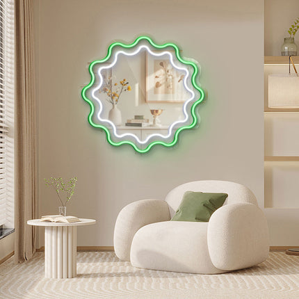 Green Mirror Scalloped Wavy Double Frame Neon Sign