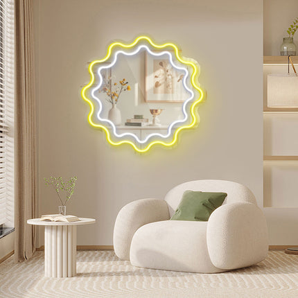 Lemon Yellow Mirror Scalloped Wavy Double Frame Neon Sign