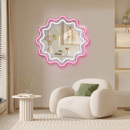 Light Pink Mirror Scalloped Wavy Double Frame Neon Sign