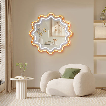 Orange Mirror Scalloped Wavy Double Frame Neon Sign