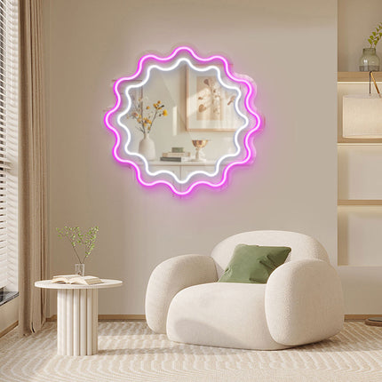 Pink Mirror Scalloped Wavy Double Frame Neon Sign