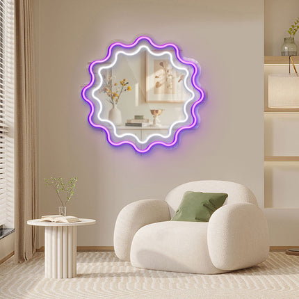 Purple Mirror Scalloped Wavy Double Frame Neon Sign