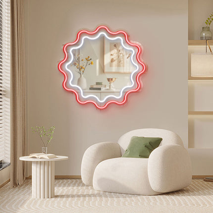 Red Mirror Scalloped Wavy Double Frame Neon Sign	