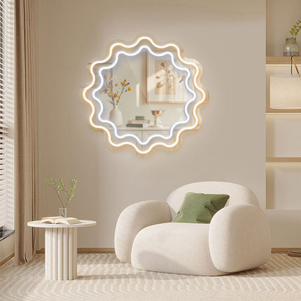 Warm White Mirror Scalloped Wavy Double Frame Neon Sign