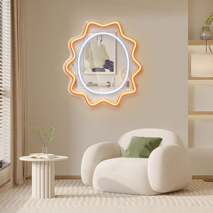 Orange Mirror Scalloped Wavy Oval Neon Sign