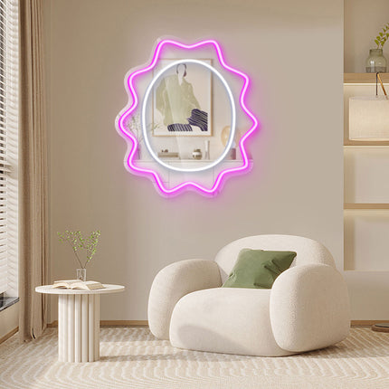Pink Mirror Scalloped Wavy Oval Neon Sign