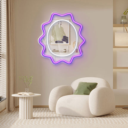 Purple Mirror Scalloped Wavy Oval Neon Sign