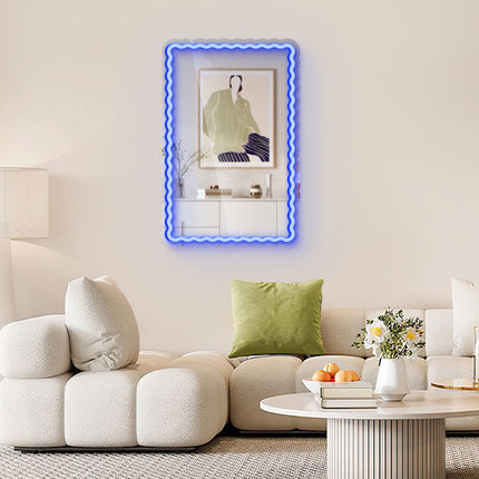 Blue Mirror Scalloped Wavy Rectangular Neon Sign