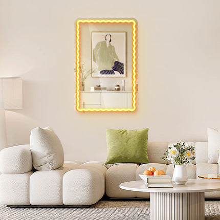 Golden Yellow Mirror Scalloped Wavy Rectangular Neon Sign