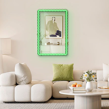 Green Mirror Scalloped Wavy Rectangular Neon Sign