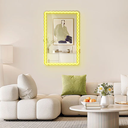 Lemon Yellow Mirror Scalloped Wavy Rectangular Neon Sign