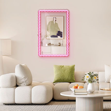 Light Pink Mirror Scalloped Wavy Rectangular Neon Sign