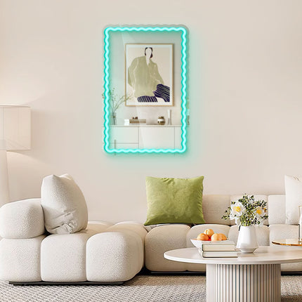 Mint Green Mirror Scalloped Wavy Rectangular Neon Sign