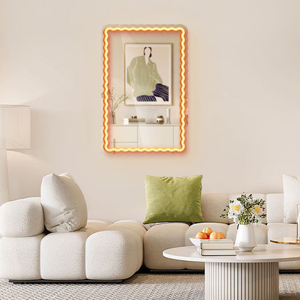 Orange Mirror Scalloped Wavy Rectangular Neon Sign