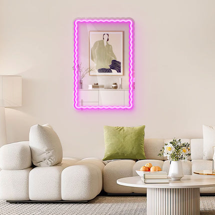 Pink Mirror Scalloped Wavy Rectangular Neon Sign